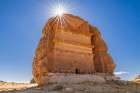 Saudi Arabia, Medina, Al-Ula, Hegra. Nabatean rock cut ruins at the Hegra Archaeological Area. Art Print